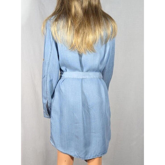 Soft Denim Button Down Dress Medium Blue Western Urban Cowgirl Rodeo Line Dance - Picture 2 of 7